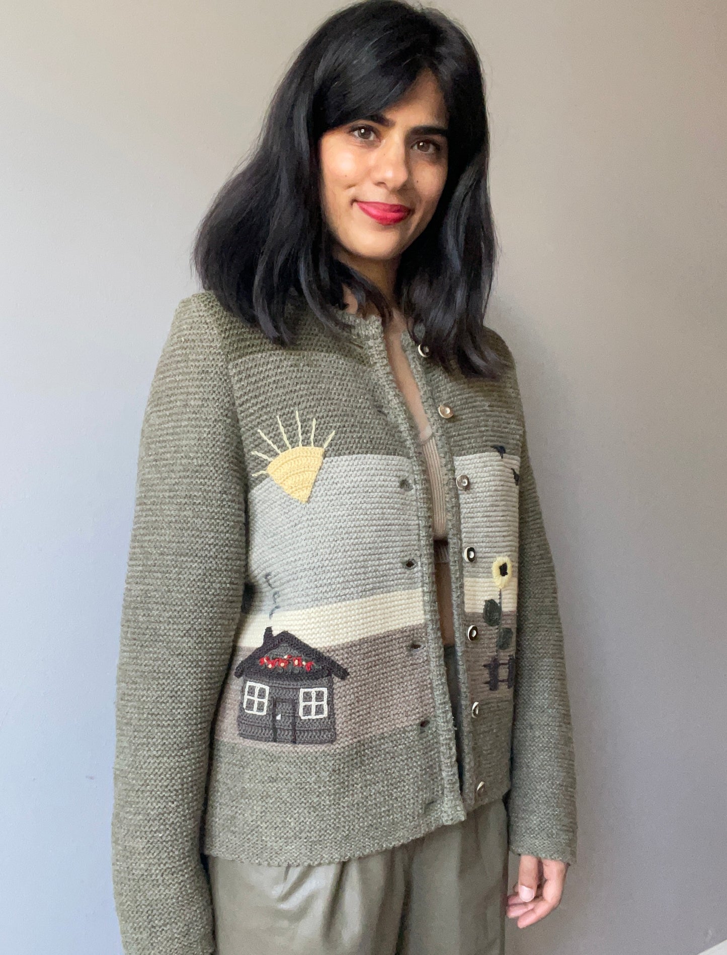 Vintage Chunky Village Scene Sweater (Size M)