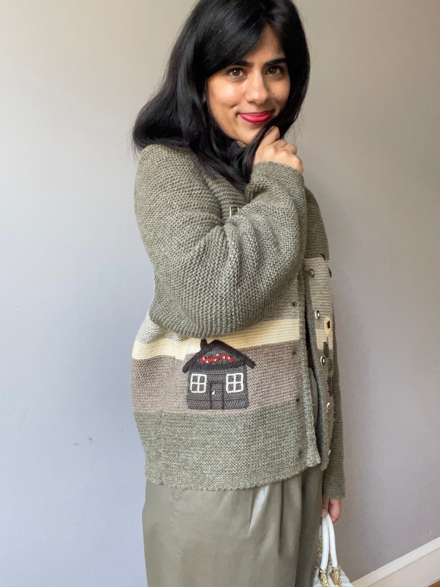 Vintage Chunky Village Scene Sweater (Size M)
