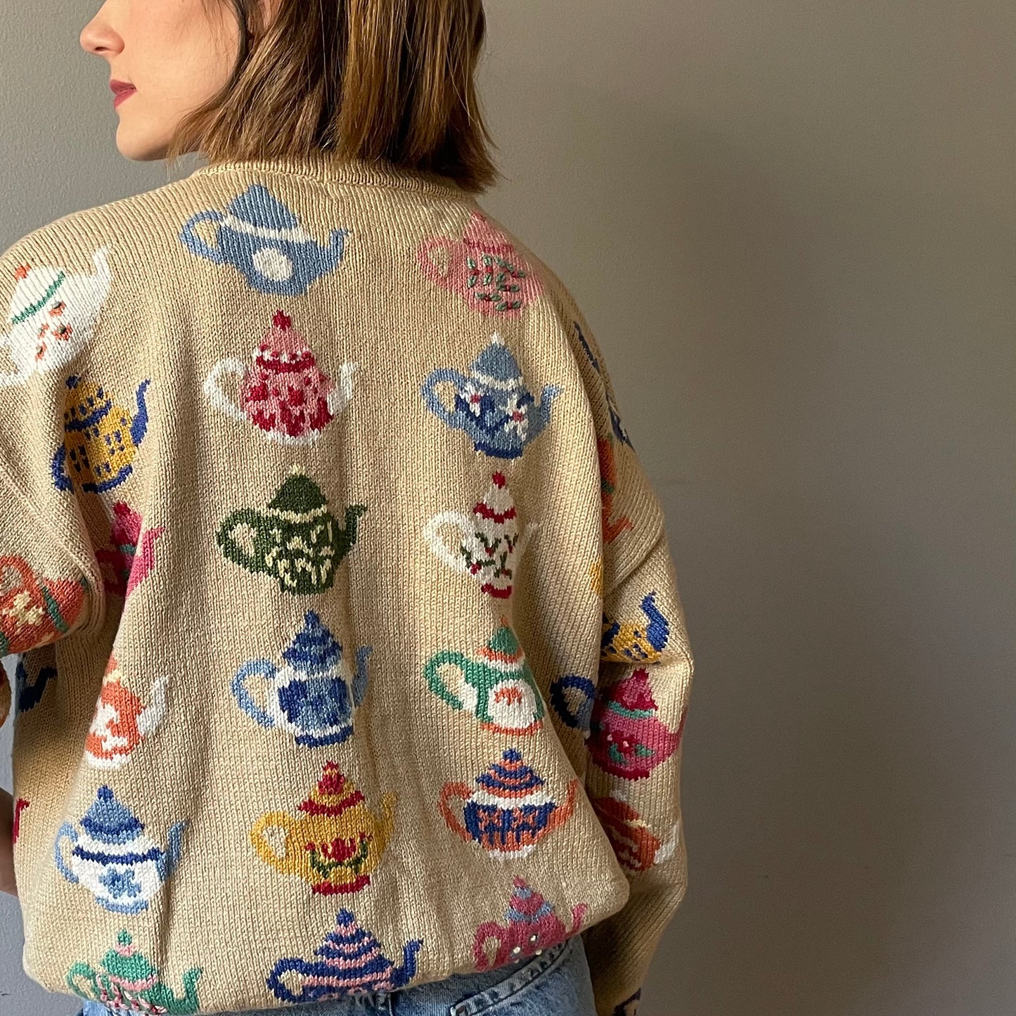 Vintage Teapot Themed Knit by Christine Foley (Size L/XL)
