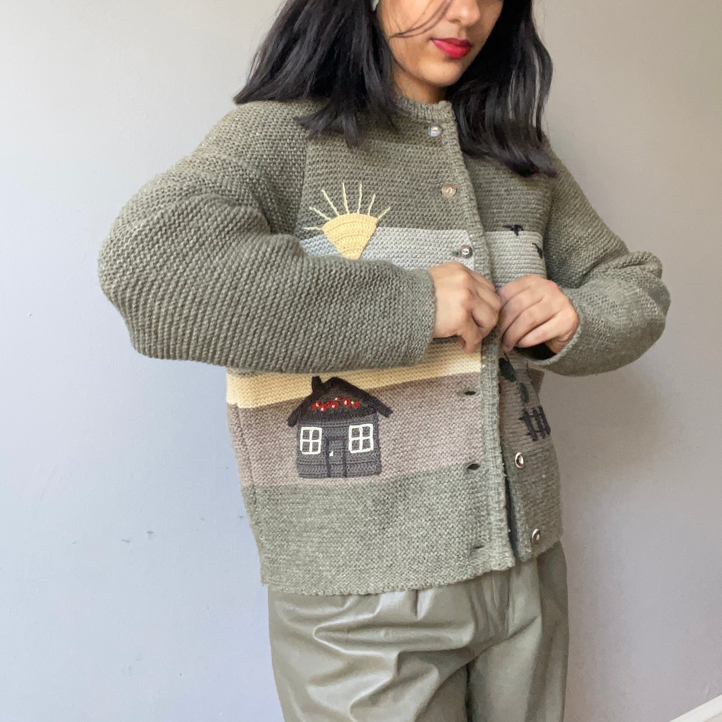 Vintage Chunky Village Scene Sweater (Size M)