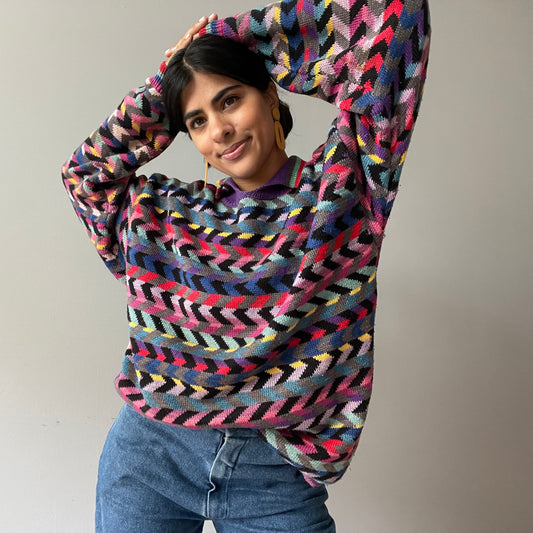 Vintage Multicolor Knit Sweater by Christine Foley (Size L)