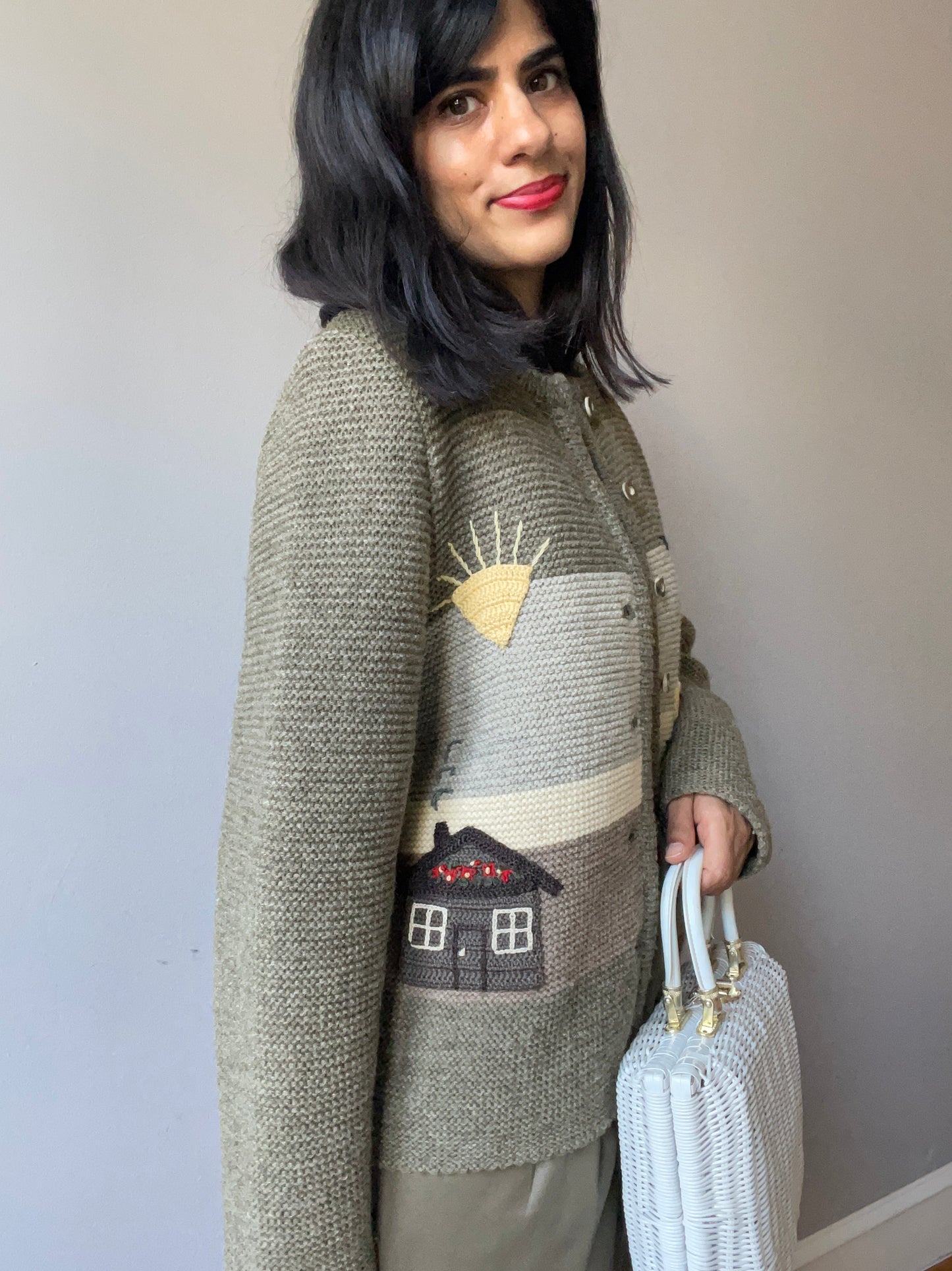 Vintage Chunky Village Scene Sweater (Size M)