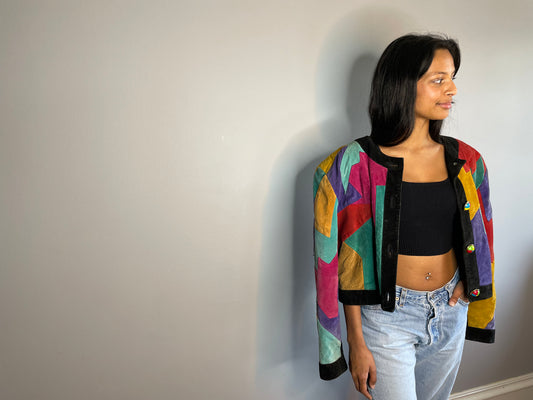 Vintage Rare Patchwork Suede Cropped Jacket (Medium)