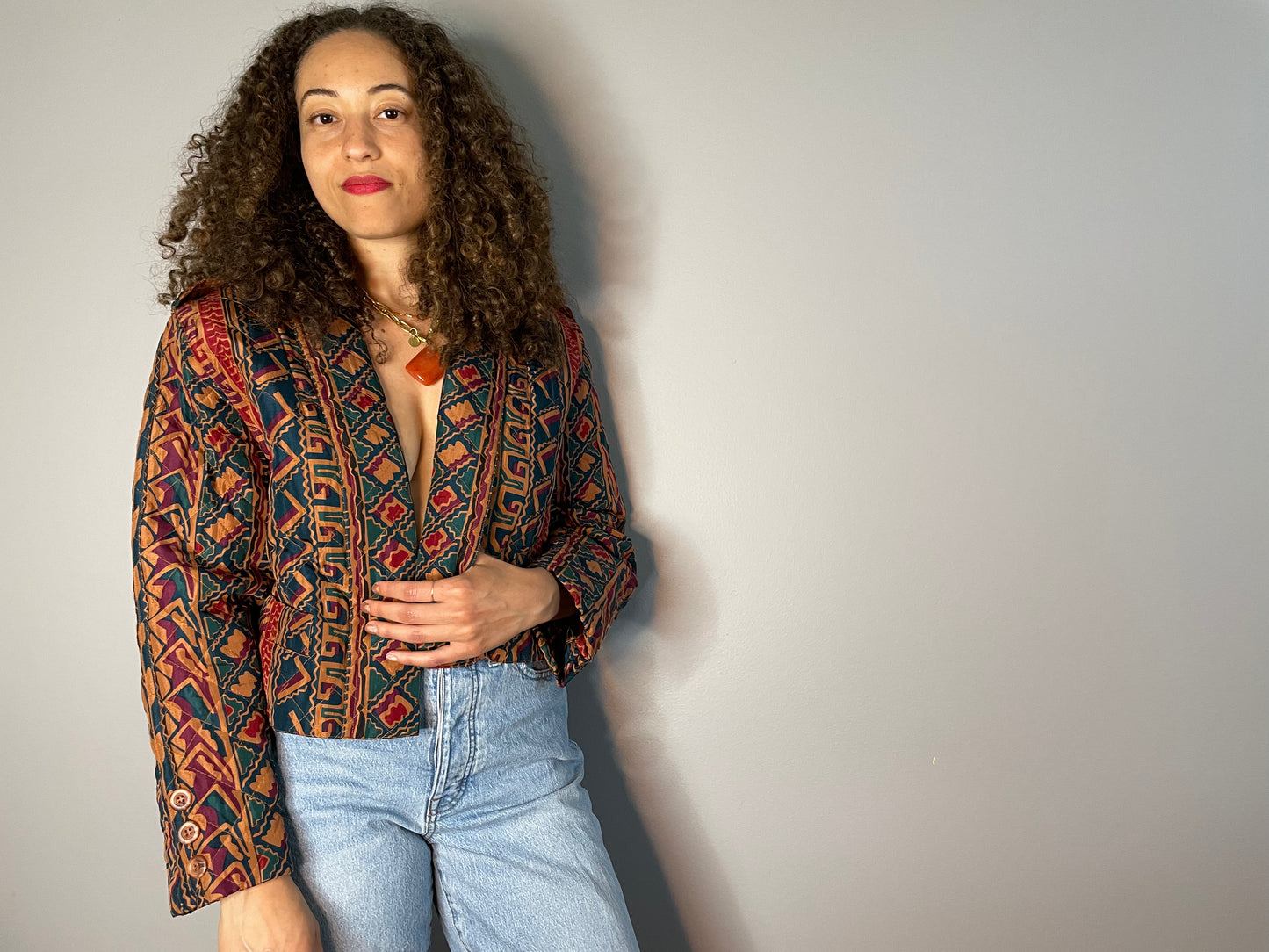 Vtg Silk Cropped Open Jacket (Small/Medium)