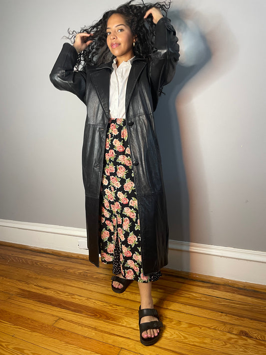 Vintage Black Leather Trench (Small/Medium)