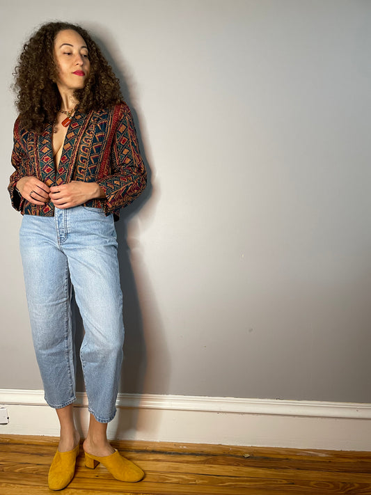 Vtg Silk Cropped Open Jacket (Small/Medium)