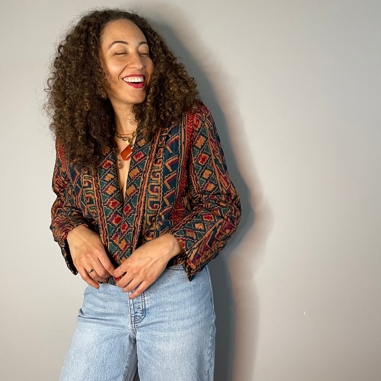 Vtg Silk Cropped Open Jacket (Small/Medium)