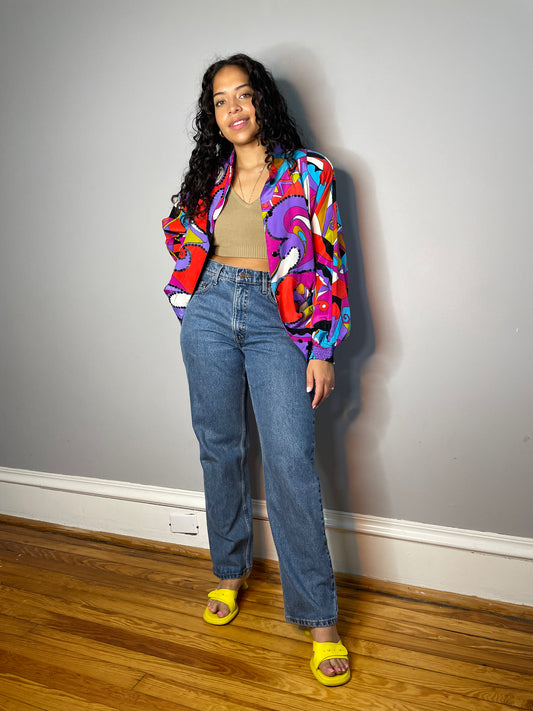 Vintage Silk + Sequin Psychedelic Bomber (Medium)