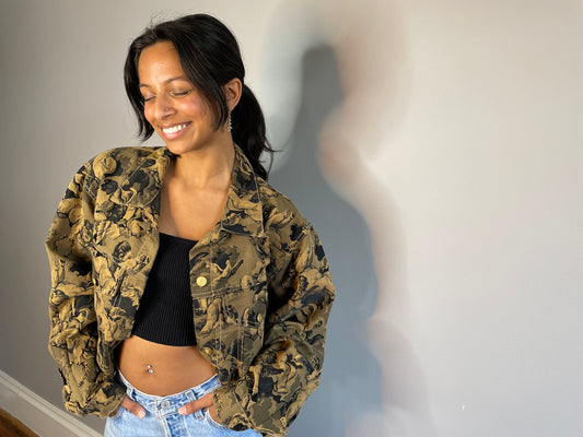 Vintage Trucker Cherub Print Jacket (Medium/Large)