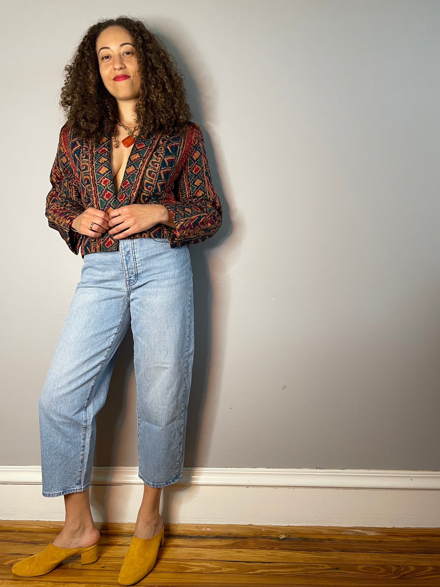 Vtg Silk Cropped Open Jacket (Small/Medium)