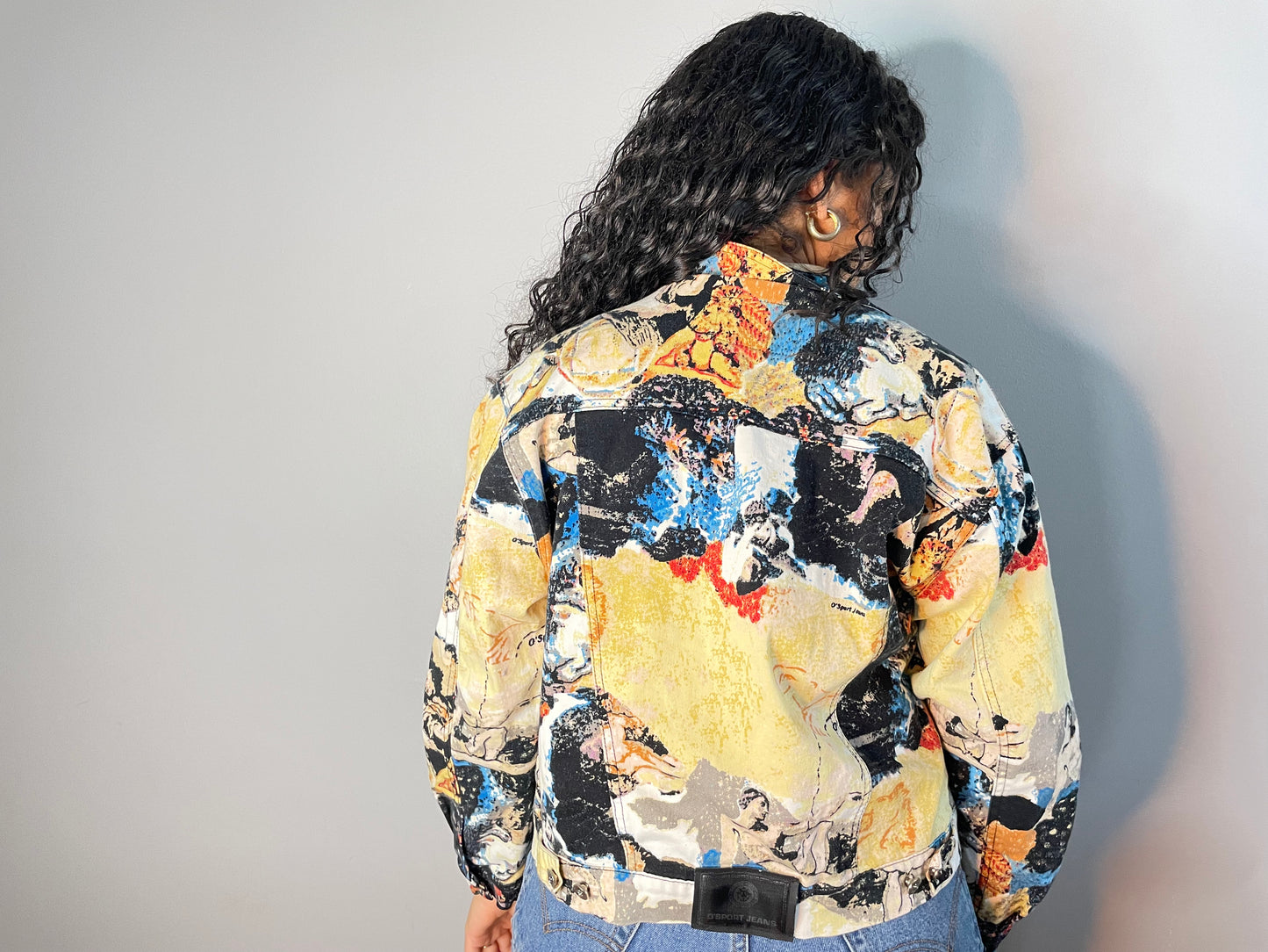 Vtg Abstract Roman Theme Denim Jacket (Medium)