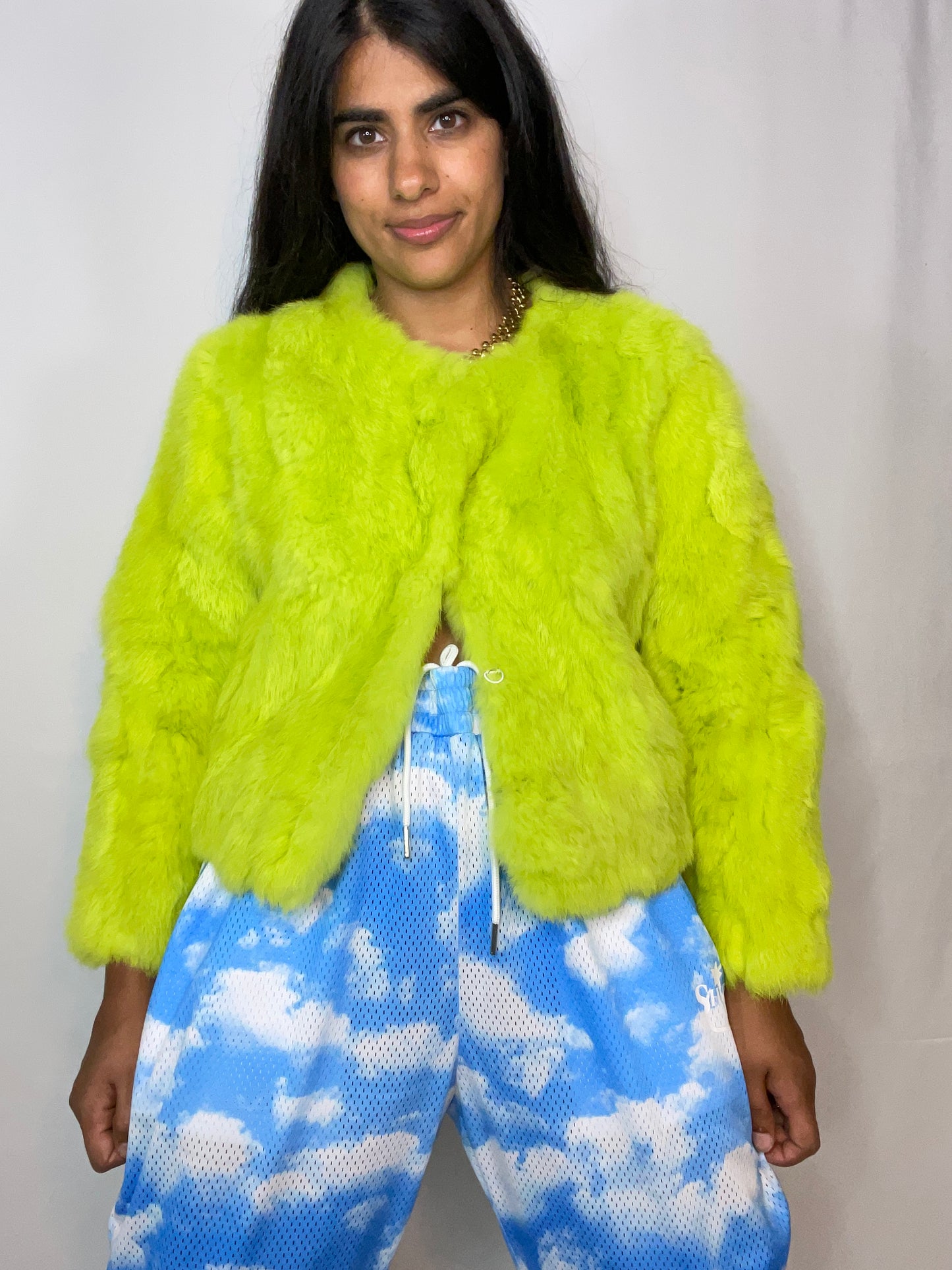 Lime Green Dyed Fur Shrug (XS/S)