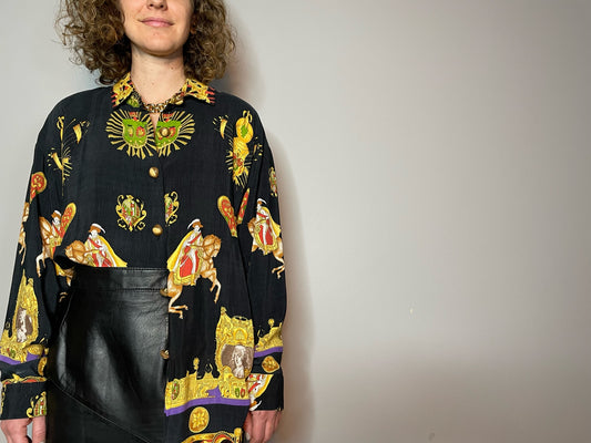 Vintage Medieval Print Button Up (Medium)