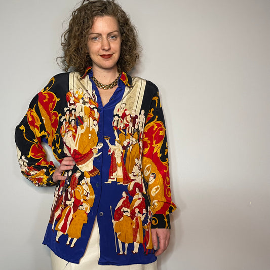 Vintage Rare Silk Coronation Print Blouse (M/L)