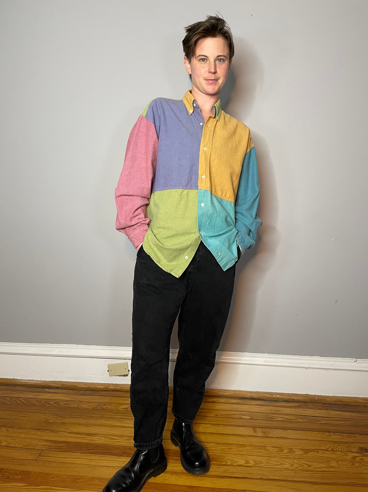 Vtg Pastel Colorblock Shirt (Men's M)