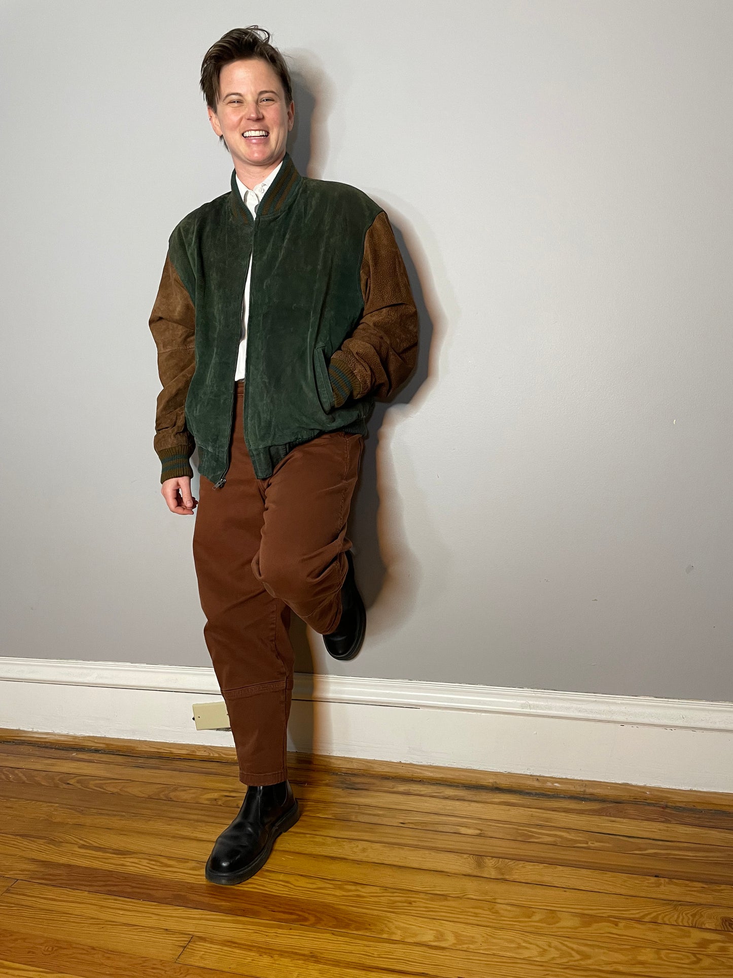 Vtg Green & Brown Suede Colorblock Jacket (Men's M/L)