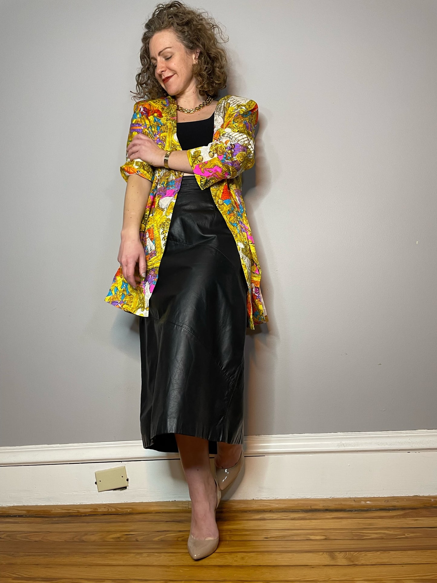 Vtg 80s Silk Diane Freis Circus Print Blazer (L)
