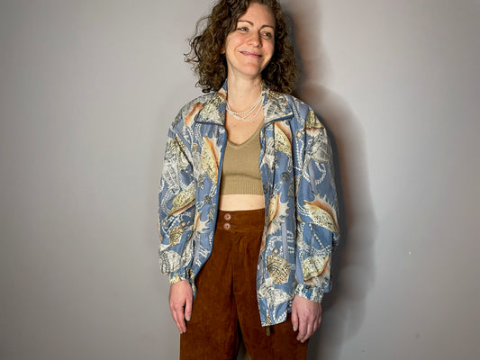 Vintage Silk Shell & Pearl Print Bomber (Medium)