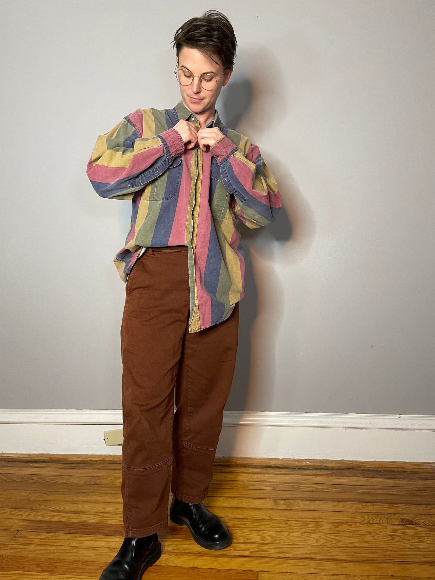 Vtg Muted Colorblock Button Down (Men's XL)