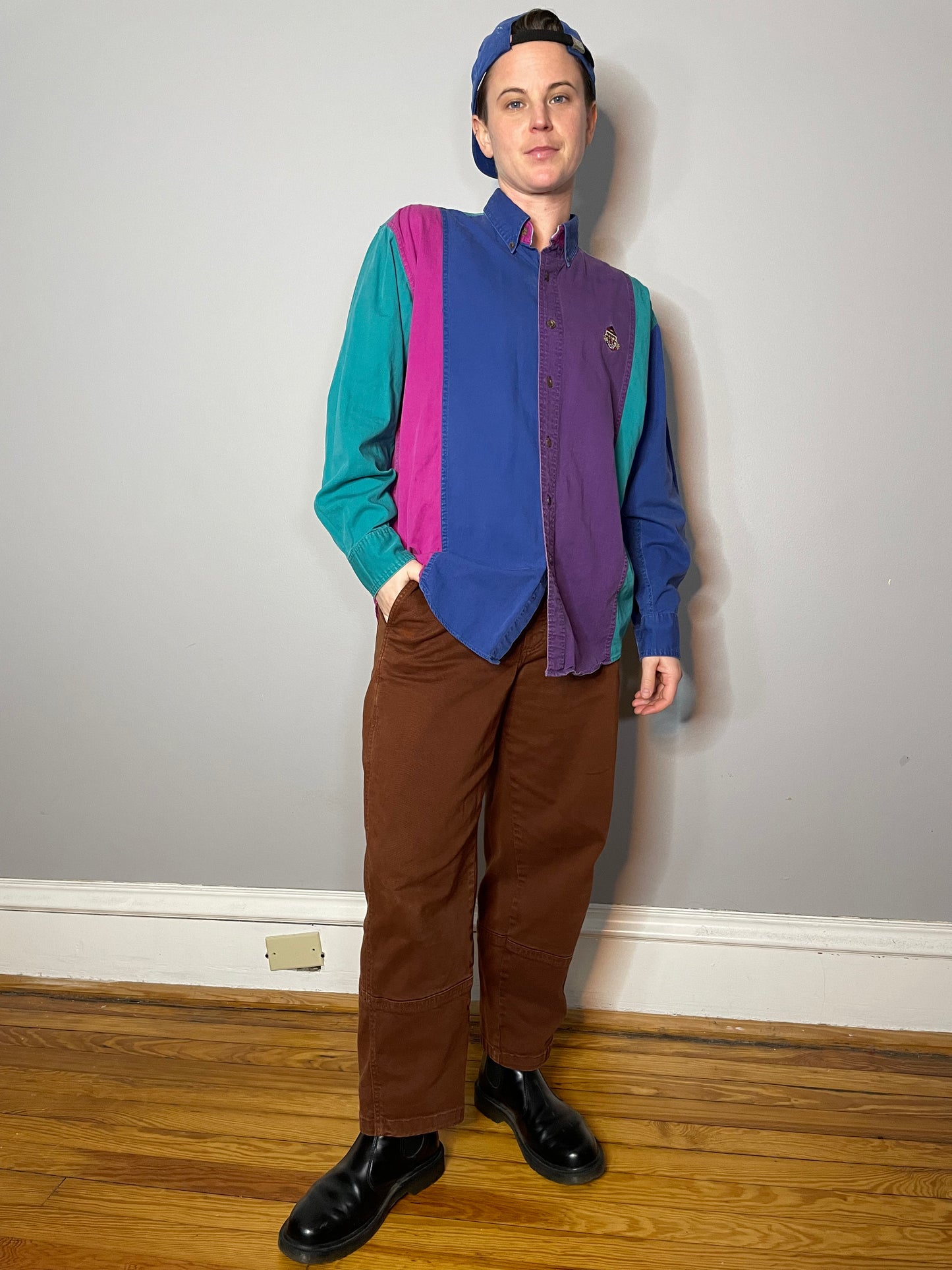 Vtg Purple, Teal, Pink Colorblock Button Up (Men's M)