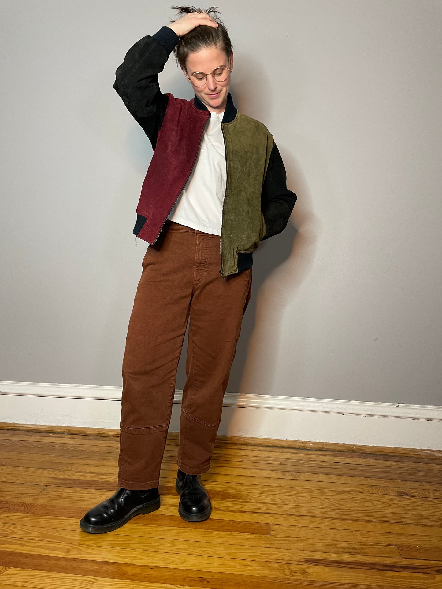 Vtg Suede Colorblock Bomber (Women's M)