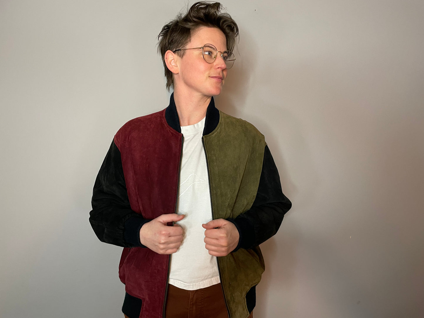 Vtg Suede Colorblock Bomber (Women's M)