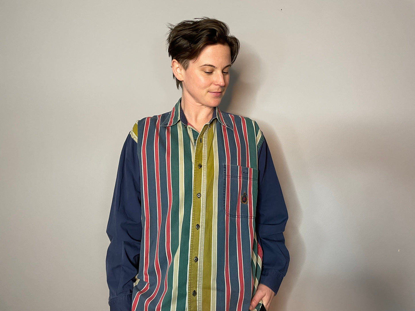 Vtg Striped Colorblock Button Down (Men's M)