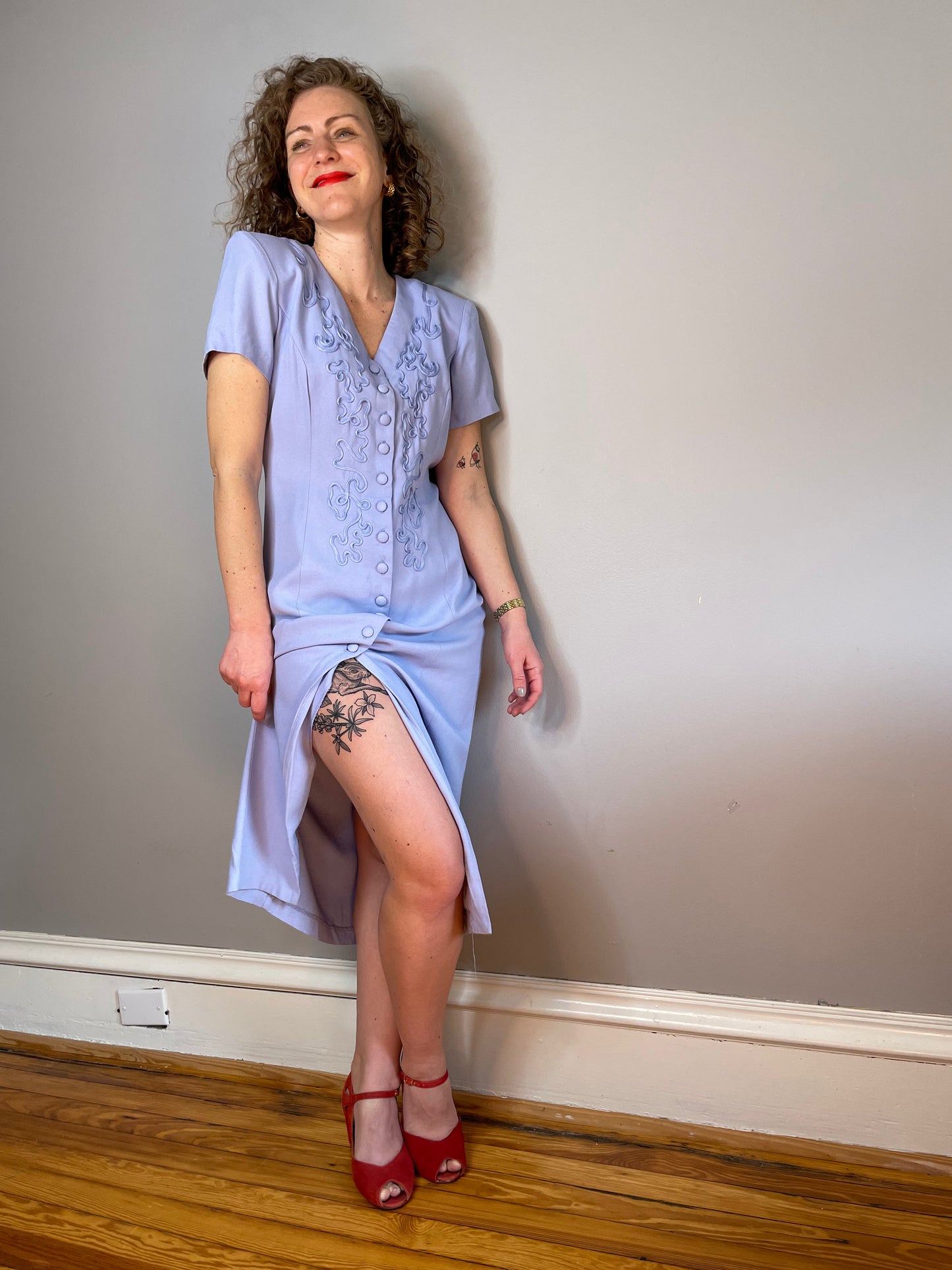 Vtg Periwinkle Sheath Dress (XS/Small)