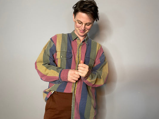 Vtg Muted Colorblock Button Down (Men's XL)