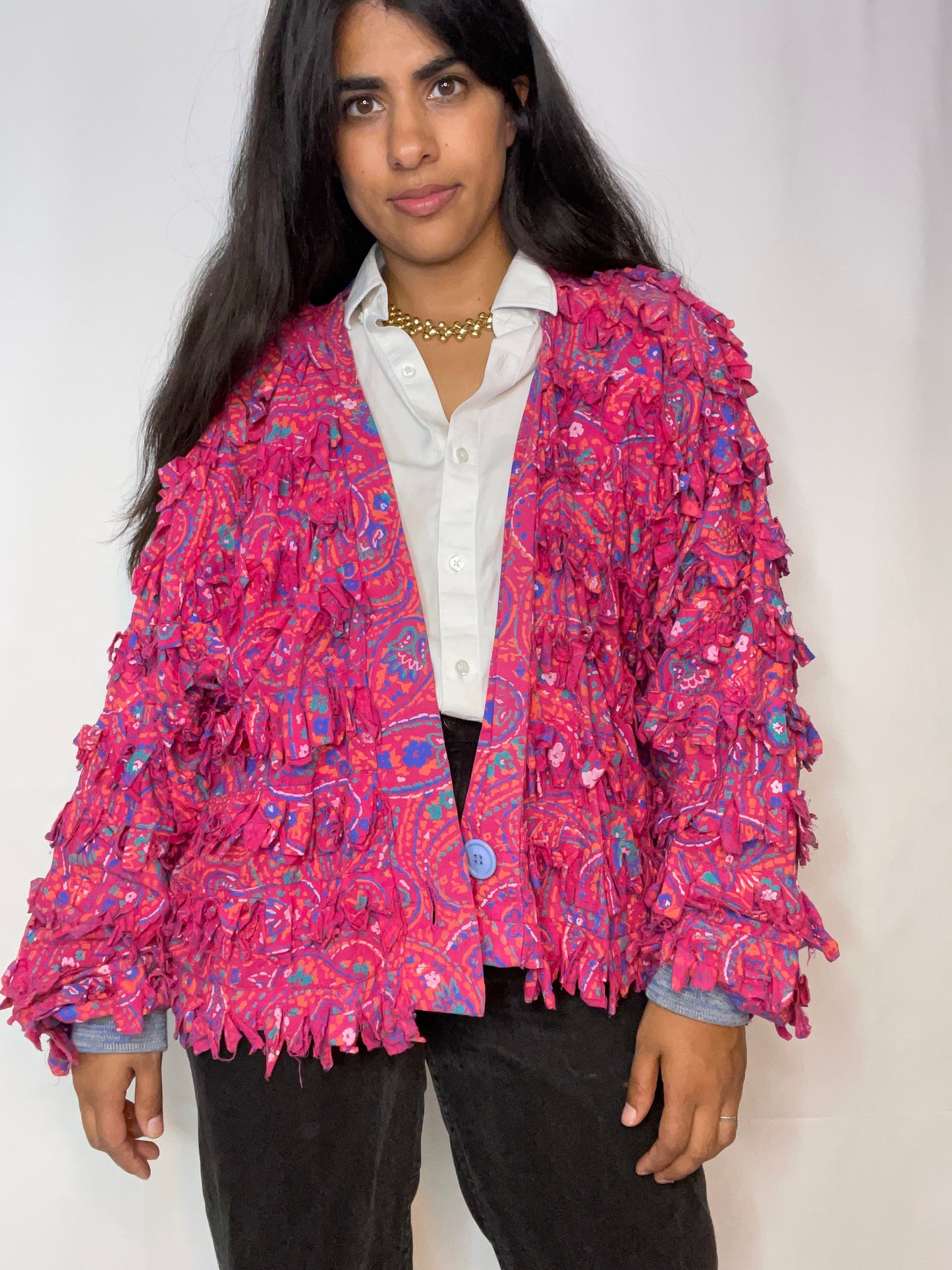 Rare 80s Pink Paisley Fringe Blazer (M)