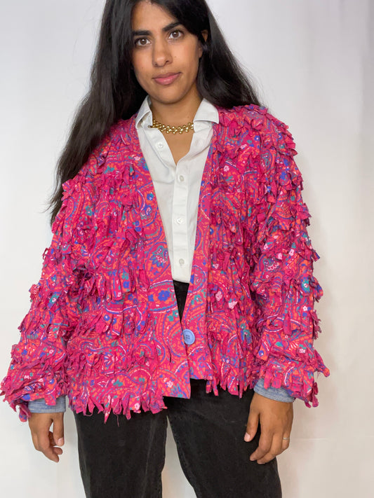Rare 80s Pink Paisley Fringe Blazer (M)