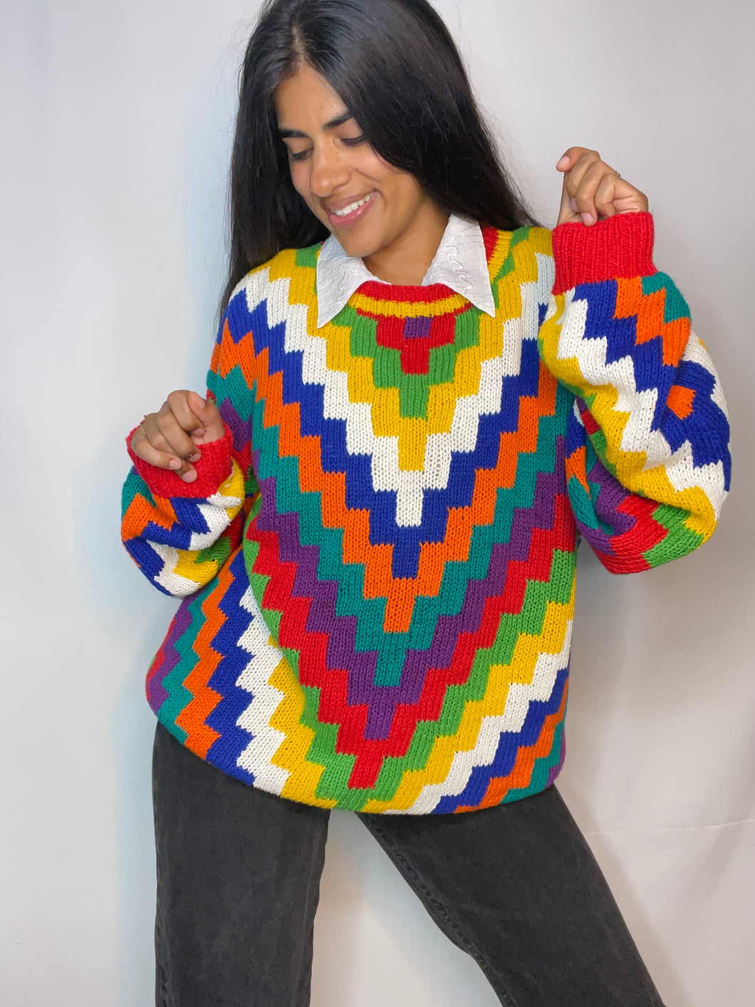 Vintage Rainbow Geometric Sweater (XL)