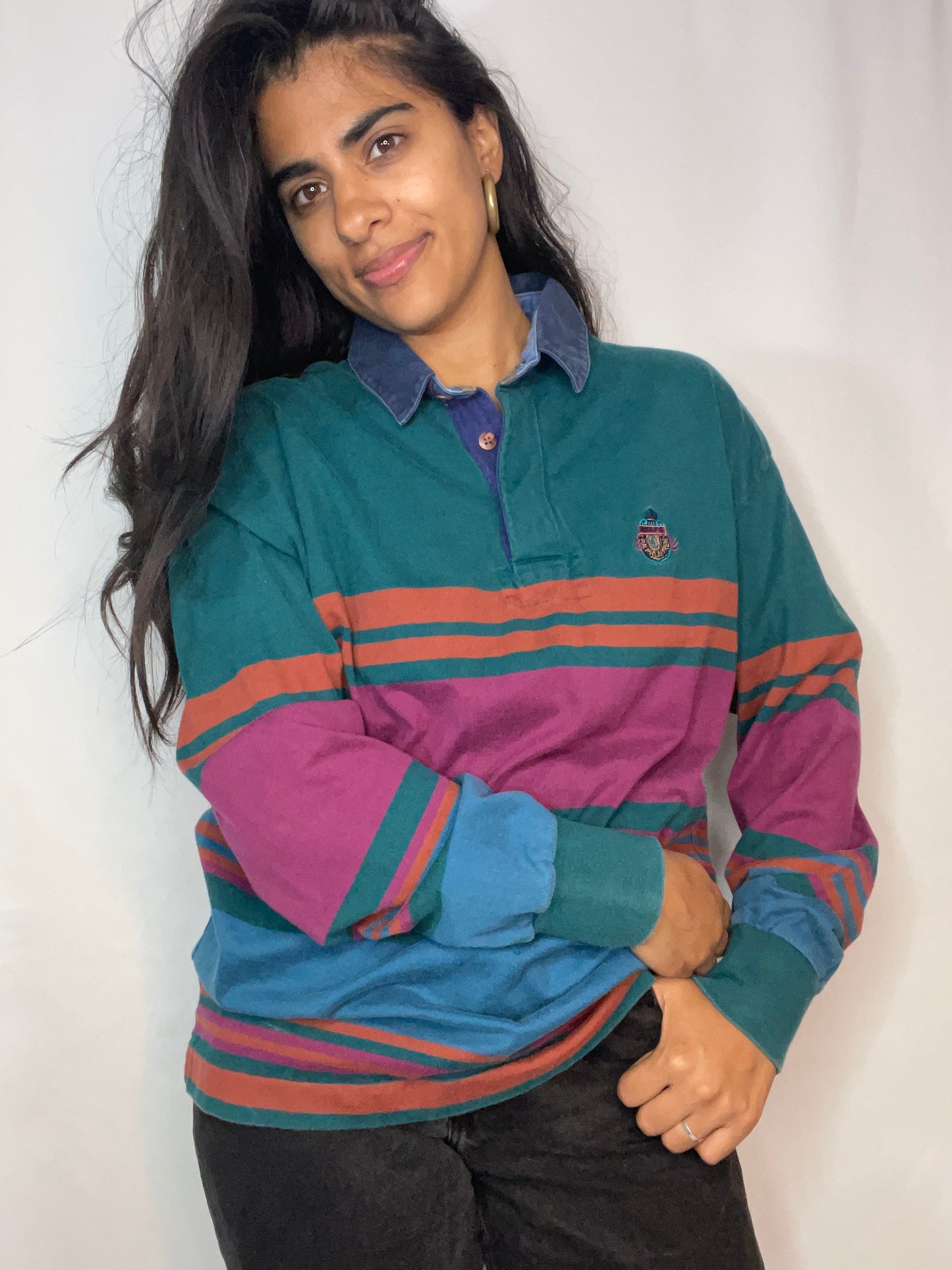 Vtg Colorblock Rugby Shirt (Men's Large)