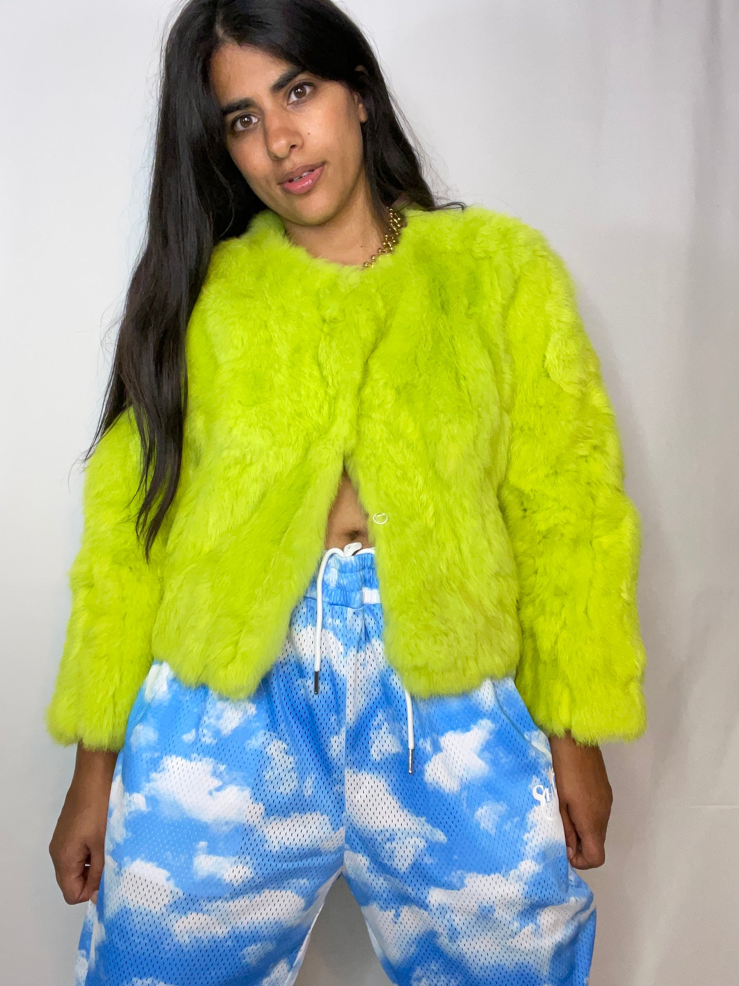 Lime Green Dyed Fur Shrug (XS/S)