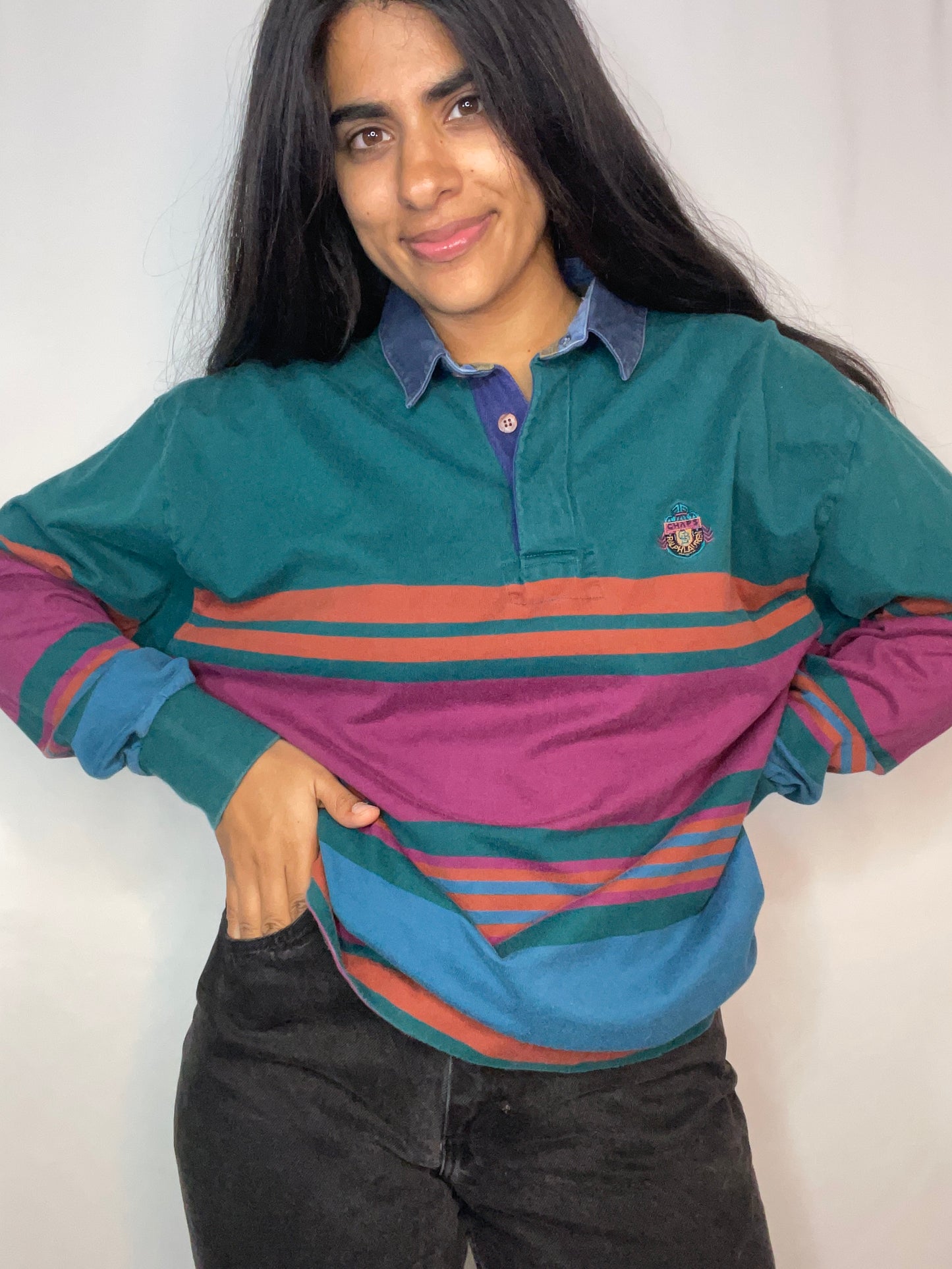Vtg Colorblock Rugby Shirt (Men's Large)