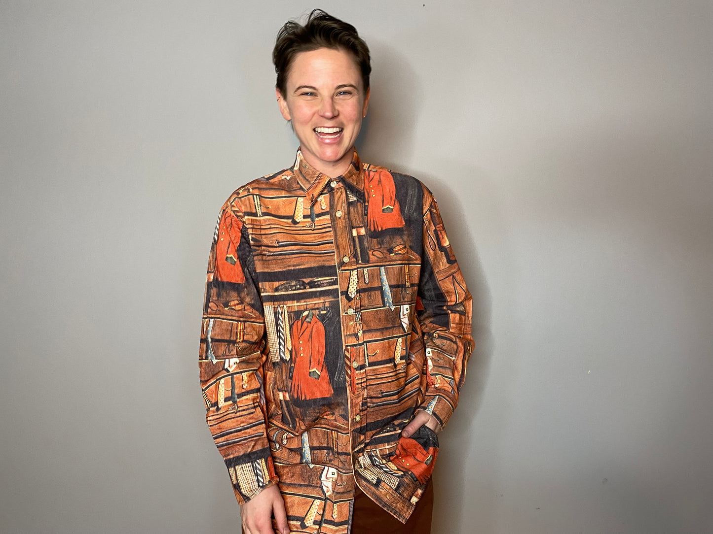 Vintage Corduroy Equestrian Button Down (S/M)