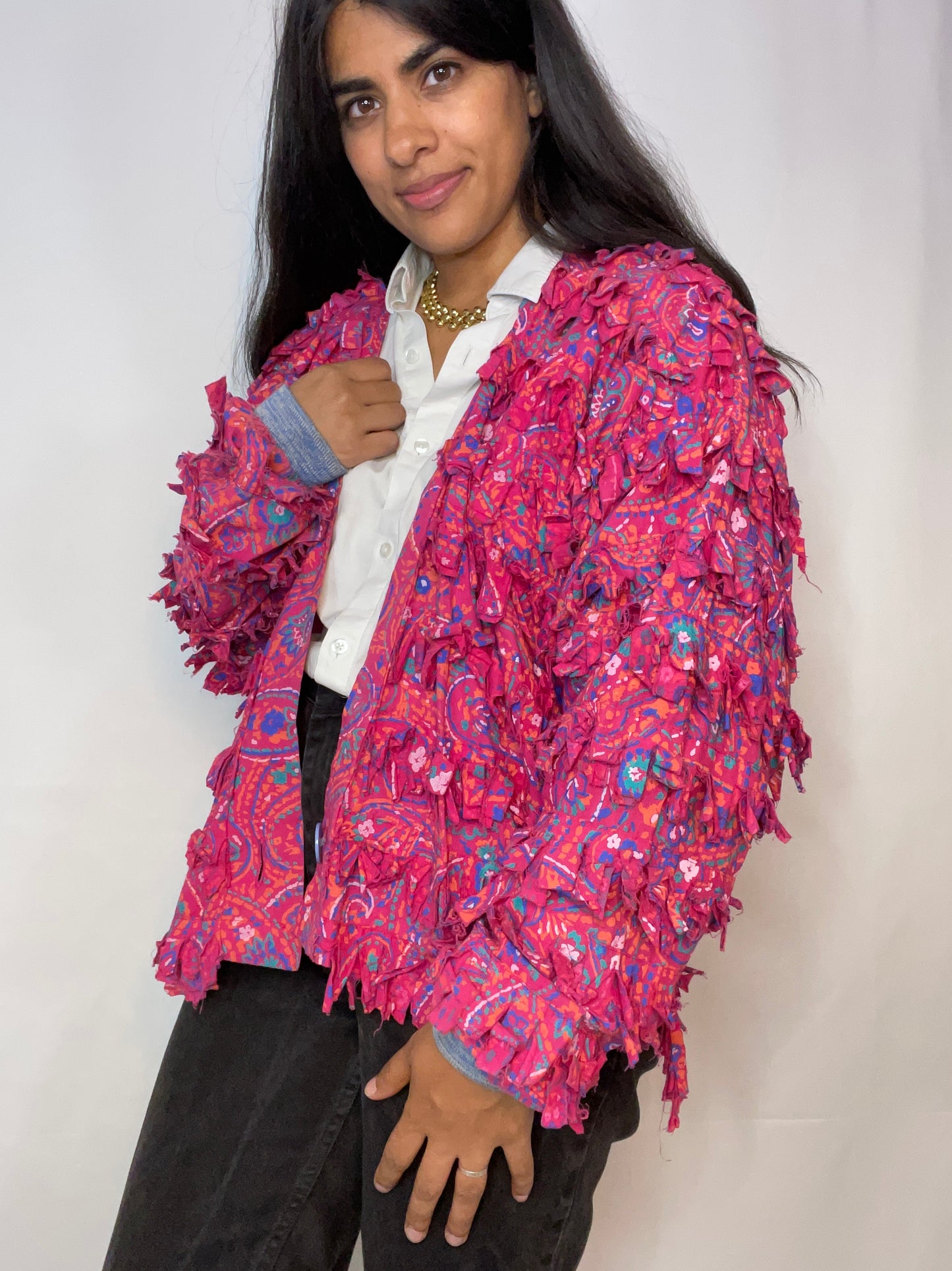 Rare 80s Pink Paisley Fringe Blazer (M)