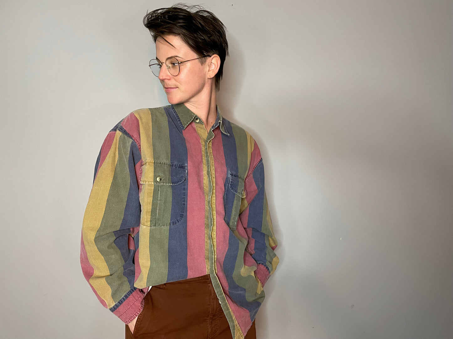 Vtg Muted Colorblock Button Down (Men's XL)