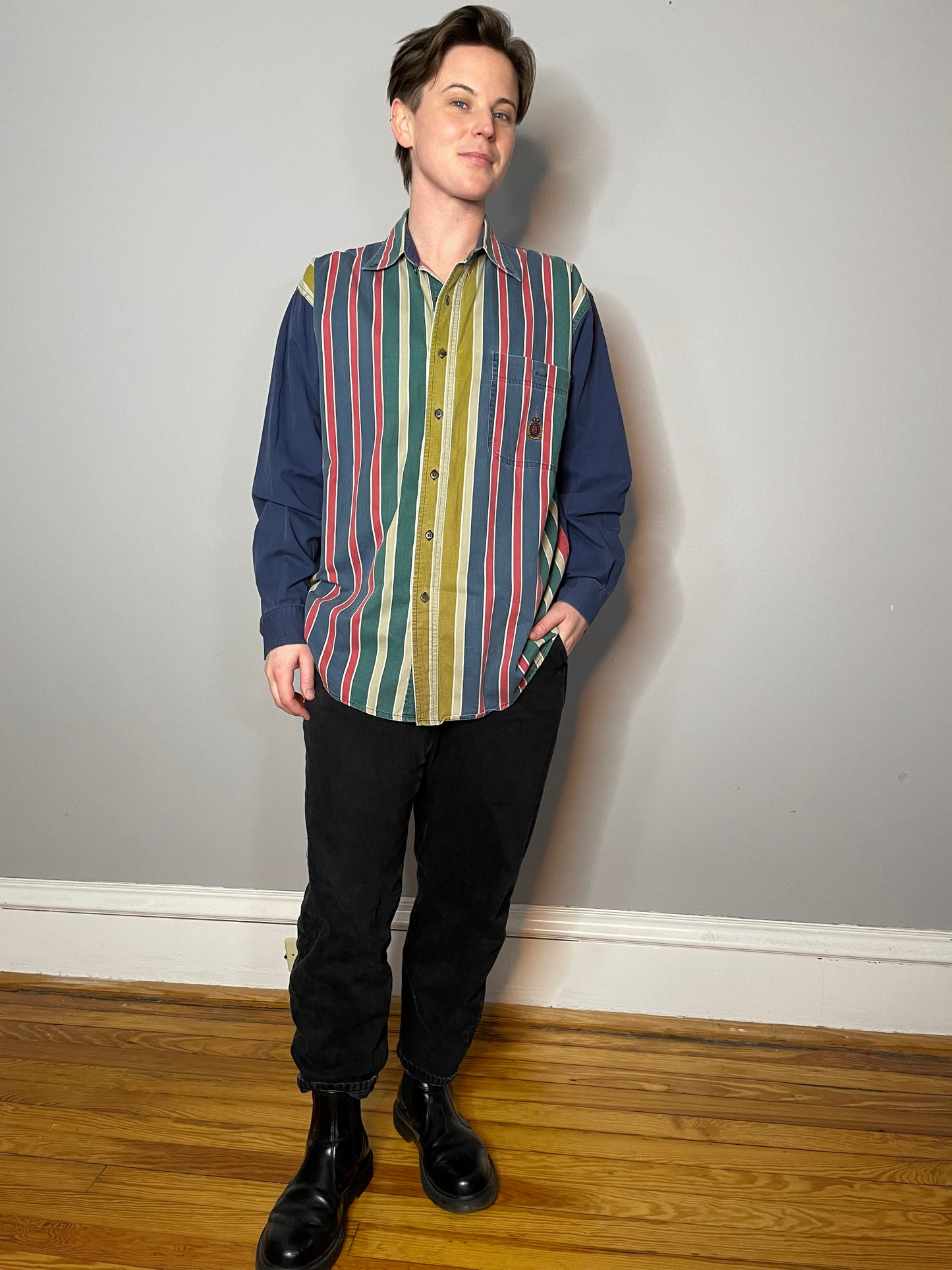 Vtg Striped Colorblock Button Down (Men's M)