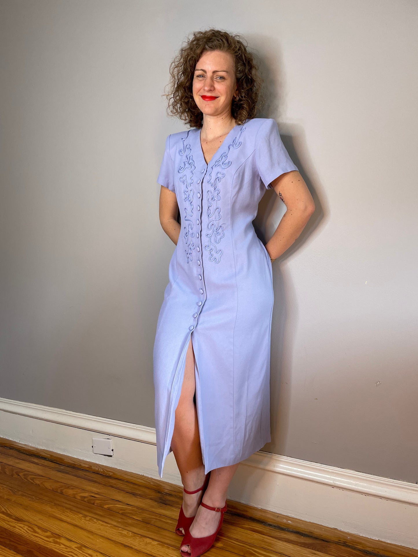 Vtg Periwinkle Sheath Dress (XS/Small)