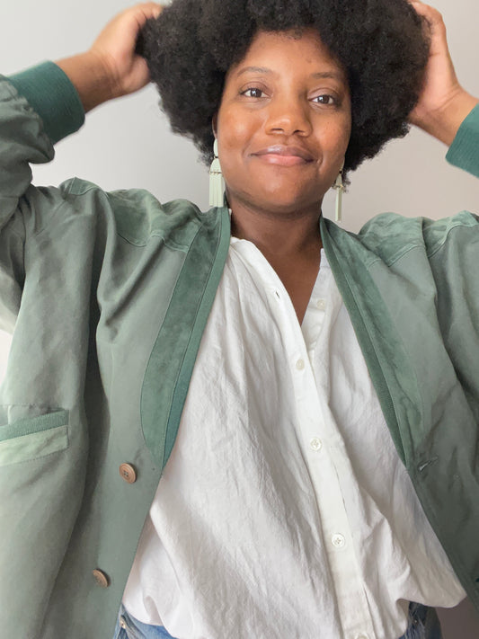 Green Sage Suede & Silk Mr Rogers Jacket (M/L)