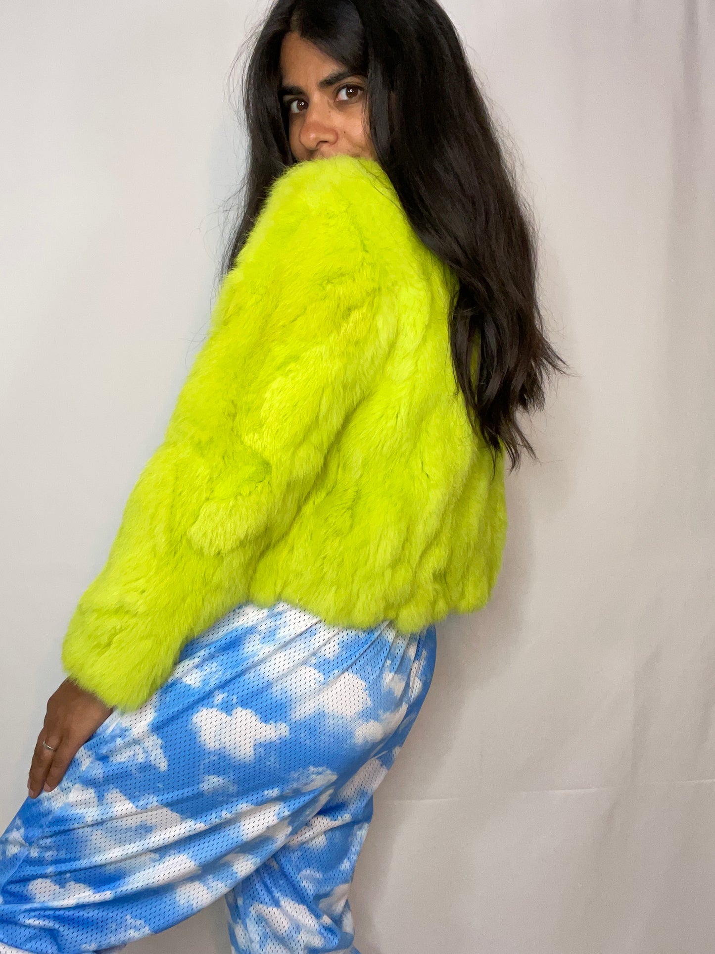 Lime Green Dyed Fur Shrug (XS/S)
