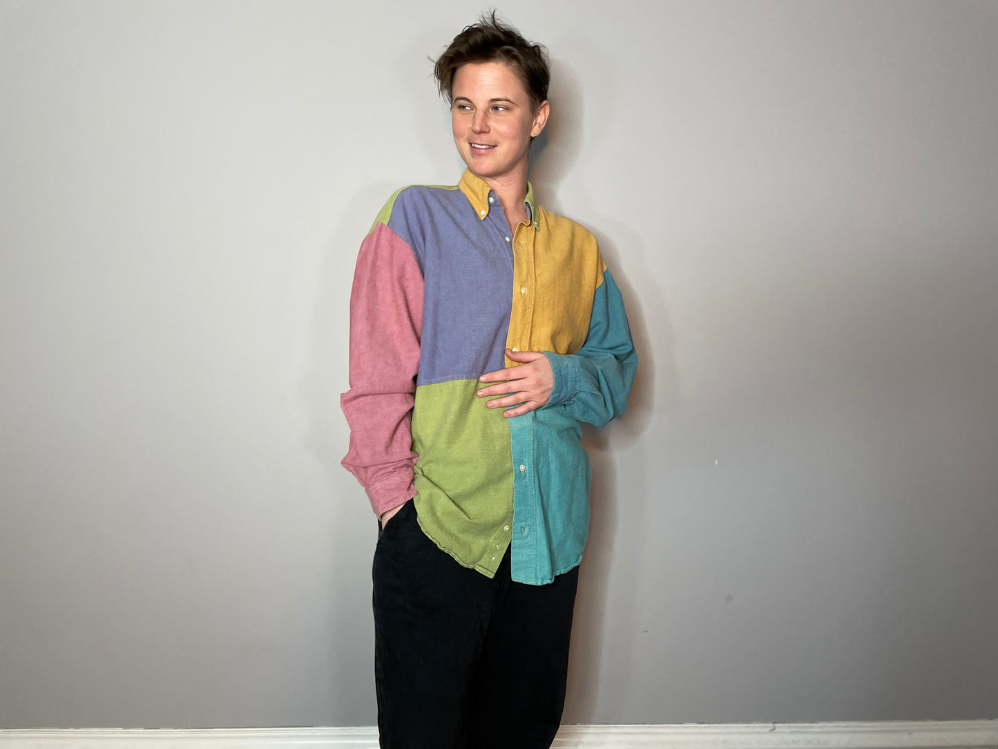 Vtg Pastel Colorblock Shirt (Men's M)