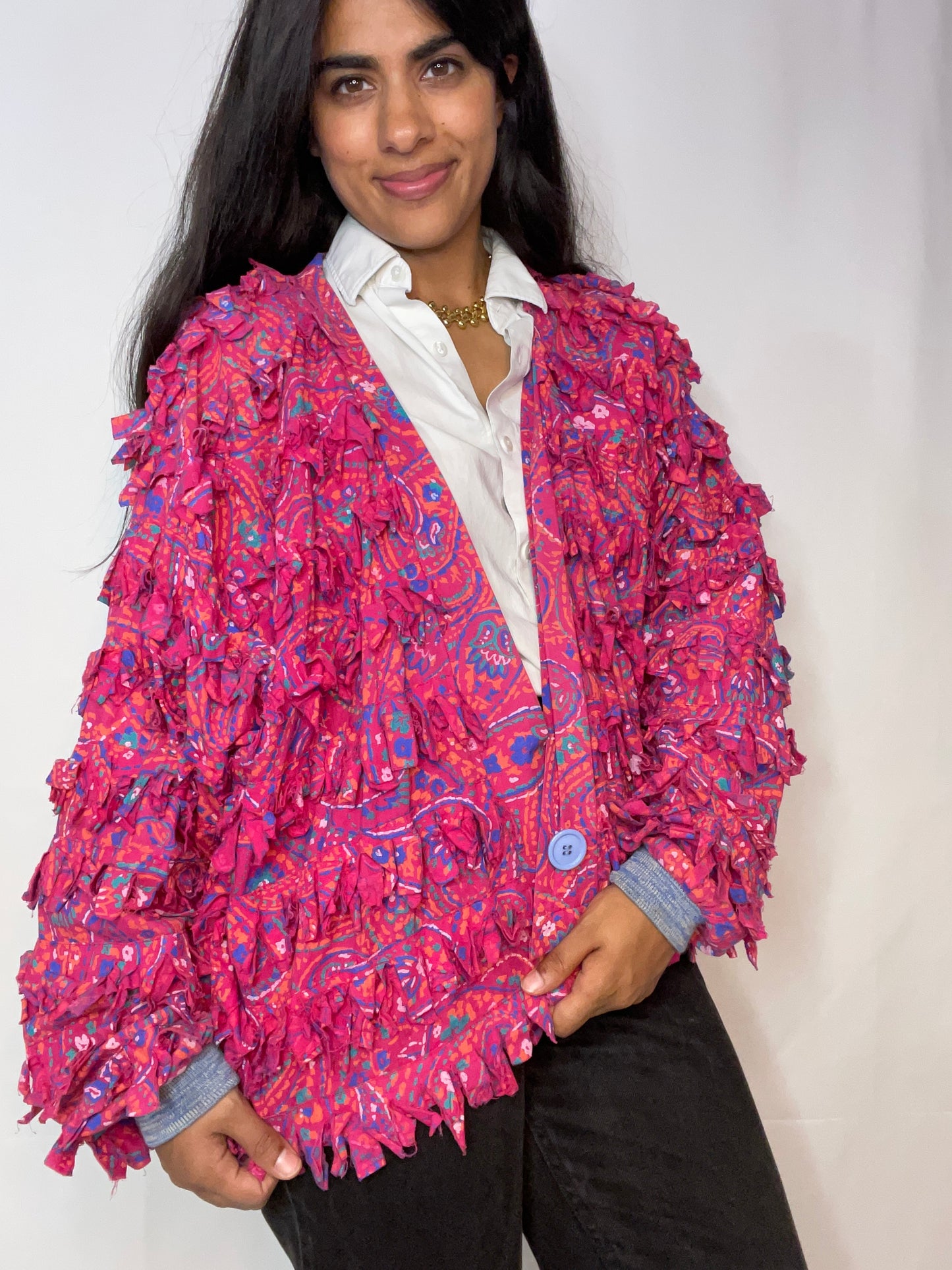 Rare 80s Pink Paisley Fringe Blazer (M)