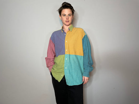 Vtg Pastel Colorblock Shirt (Men's M)