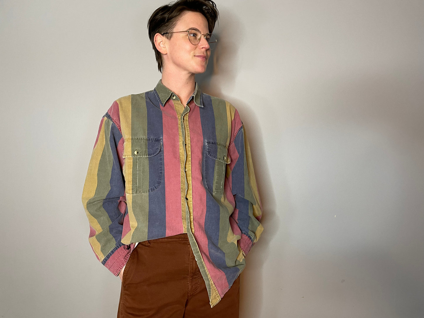 Vtg Muted Colorblock Button Down (Men's XL)