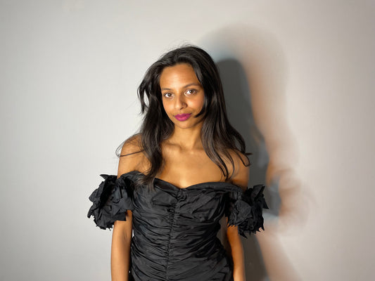 80s Ruffle Sleeve Cocktail Dress (XXS/XS)