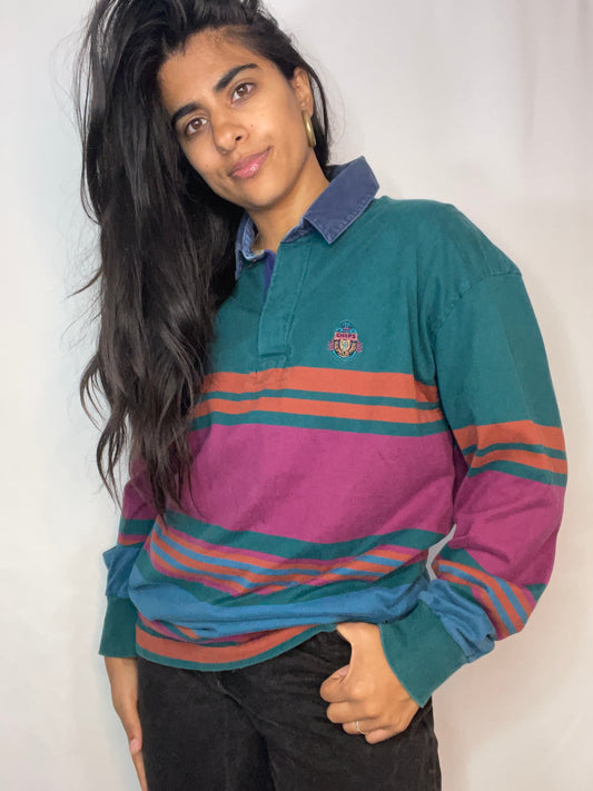 Vtg Colorblock Rugby Shirt (Men's Large)