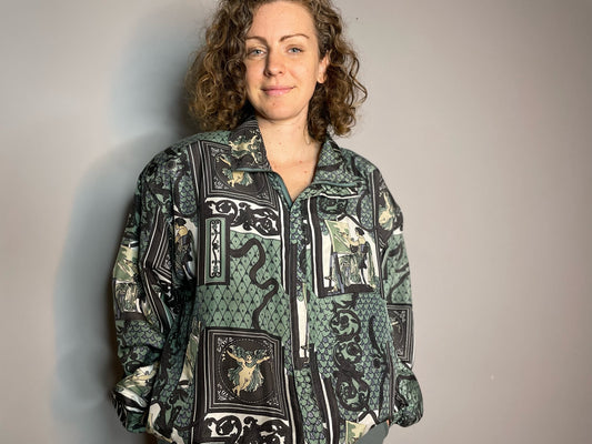 Vintage Silk Goddess Print Bomber (Large)