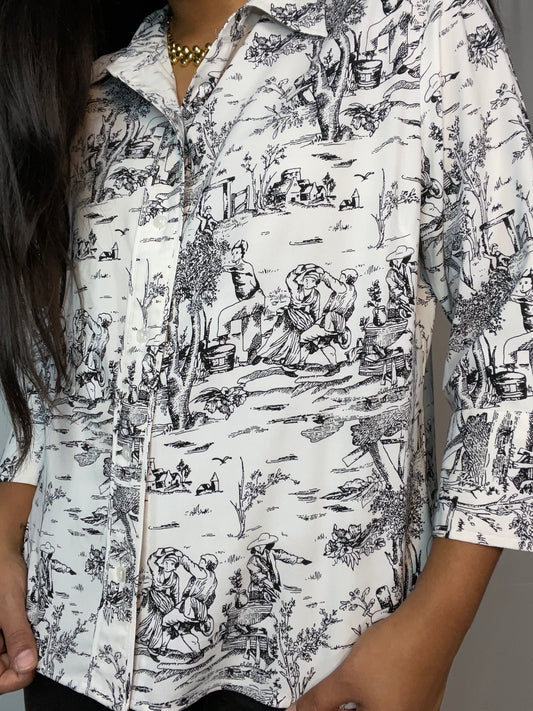 Black and White Toile Print Shirt (M/L)